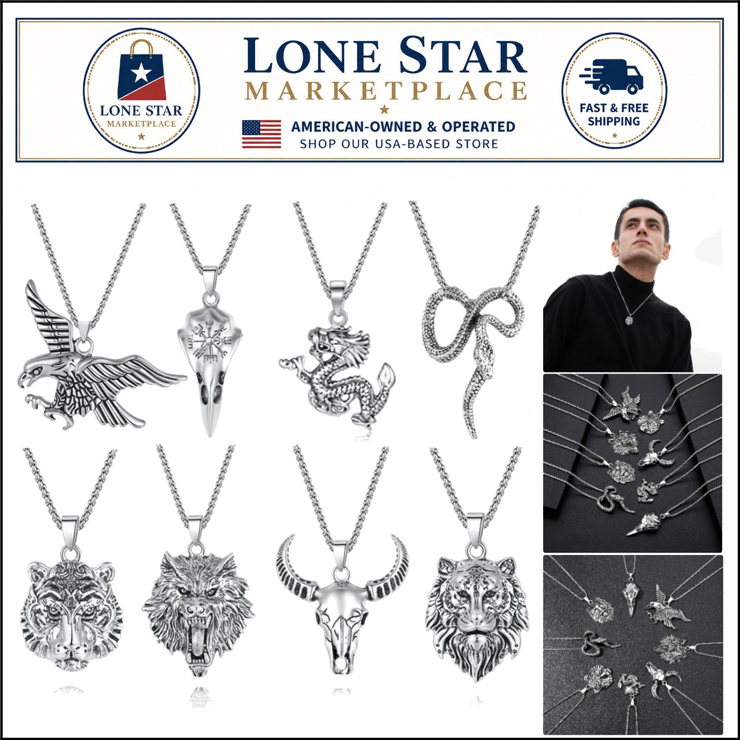 High-Quality 8-Pc Gothic Necklace Collection for Men | 20-Inch Adjustable Chains