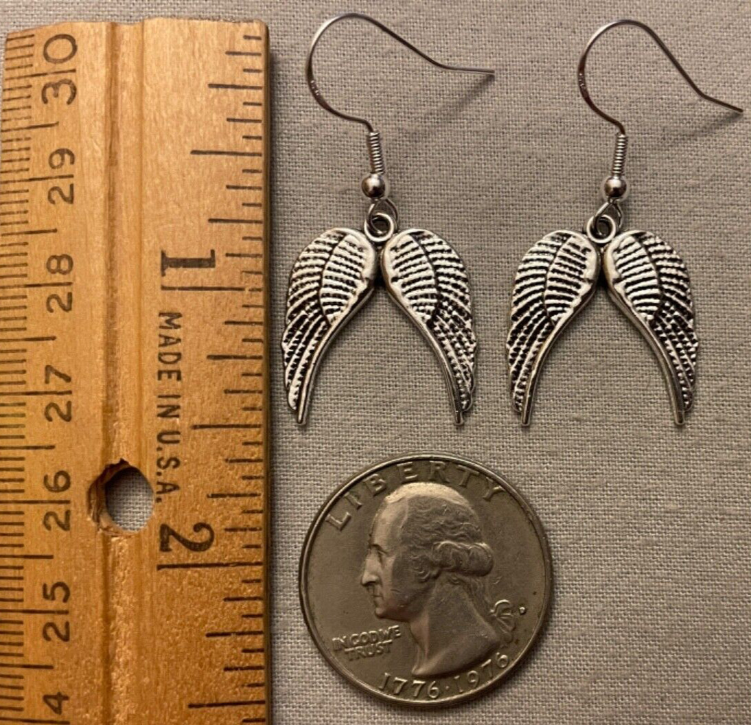 DOUBLE WINGS EARRINGS – Pewter with Sterling Silver Ear Wires BIRD ANGEL ICARUS