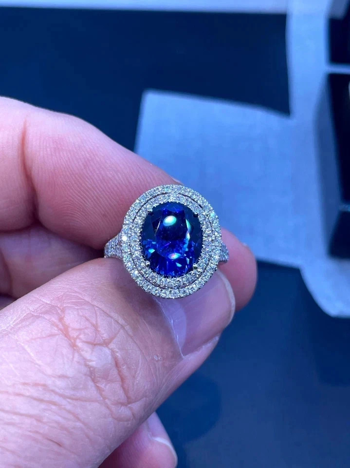 2.56 Ct Oval Cut Natural Sapphire Diamond & Wedding Ring 14K White Gold