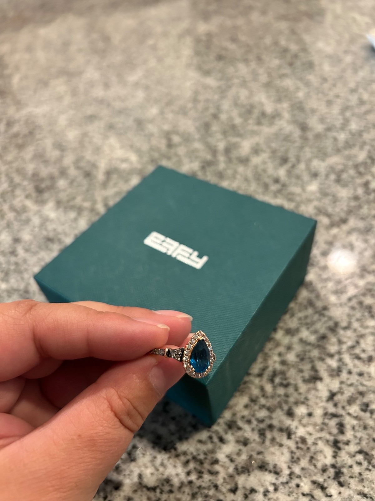 EFFY Blue London Topaz Ring with Chocolate Diamonds – Size 9.5 – ROSE GOLD