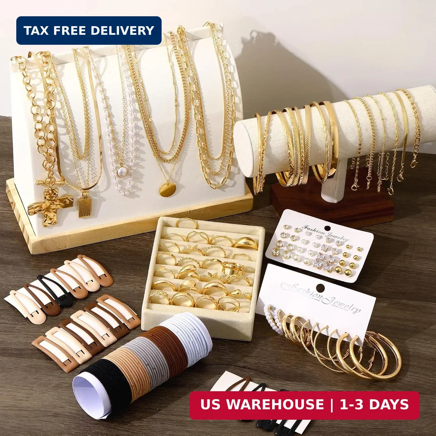 FANDY 137 Pieces Gold Jewelry Set for Women, 12 Necklace, 14 Bracelet, 21 Earrin