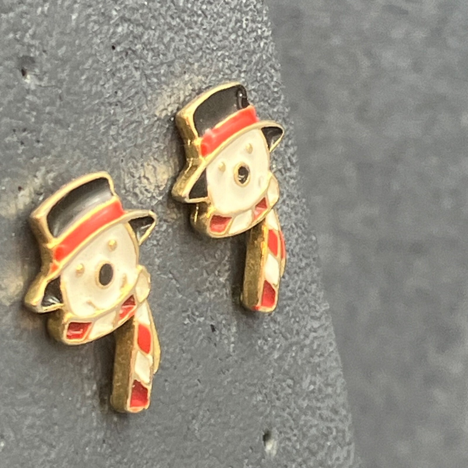 Snowman Stud Earrings Christmas Winter Gold White Red Black Hat Striped Scarf