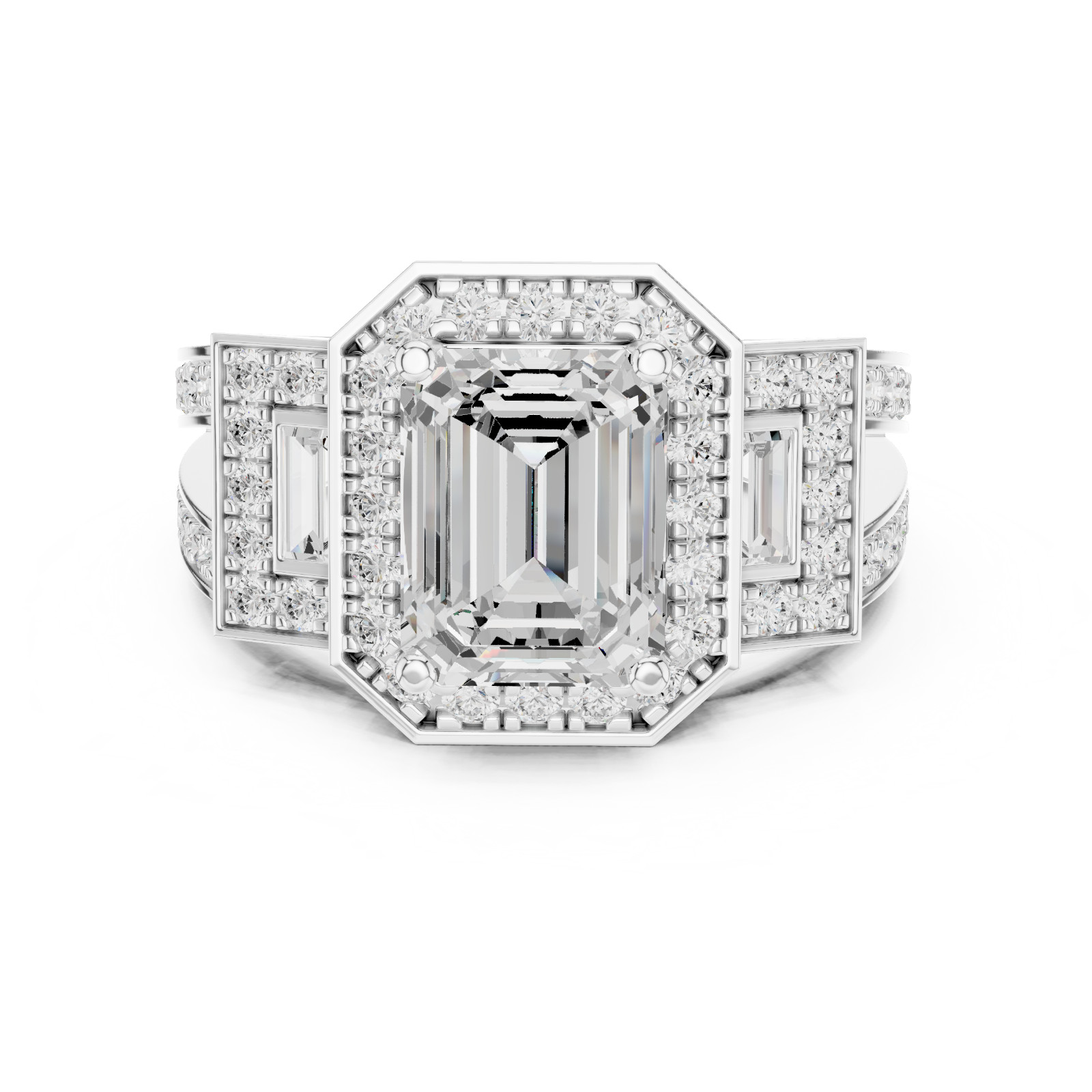 IGI Certified 3.54 Ct E-F/VS1 Lab Grown Diamond 14K White Gold Halo Bridal Ring
