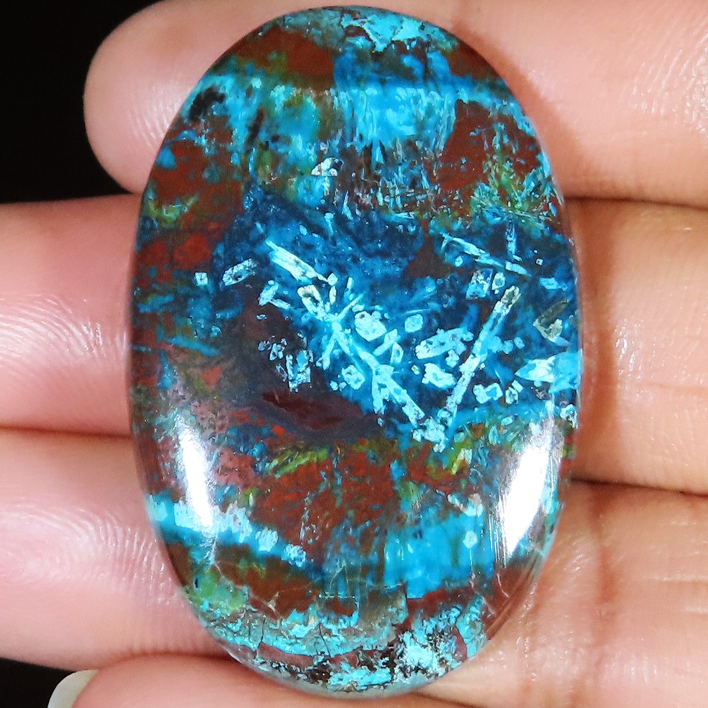 97.70 Cts 100% Natural Azurite Oval Cabochon Crystal Gemstone 29x45x7 mm UR86