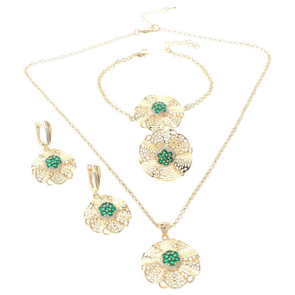 Gold Tone Gold Plated Metal Necklace Bracelet Earring Ring Set MNS656-GLD