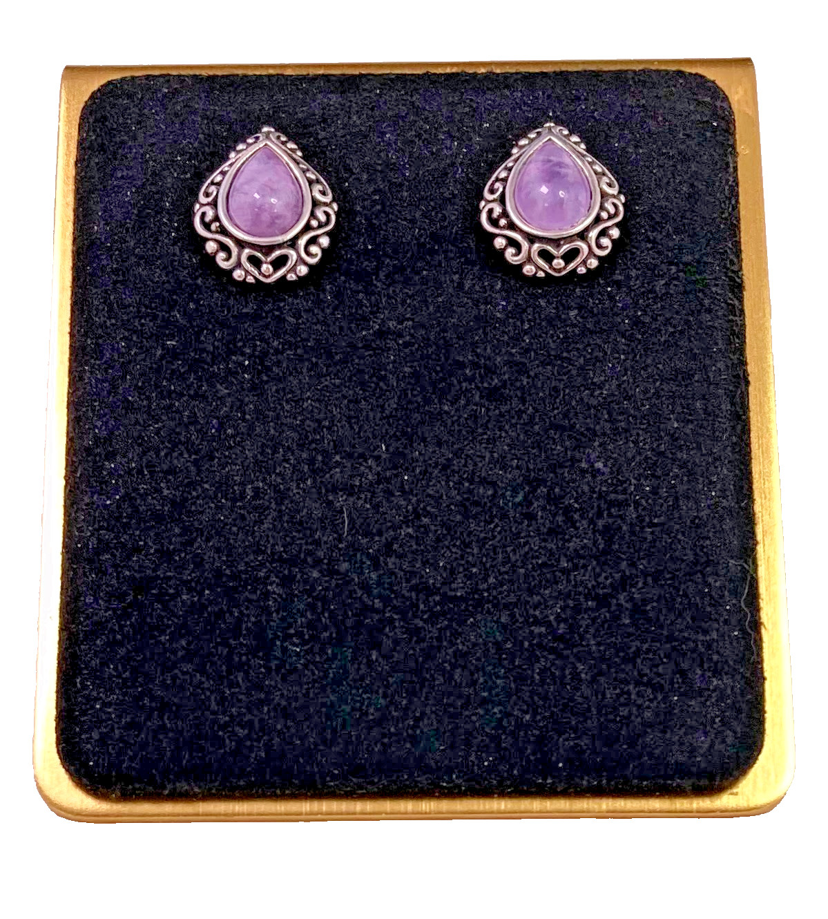 925 Sterling Silver Filigree & Purple Jade Earrings 5/8″ Long by 1/2″ Wide 3.29g