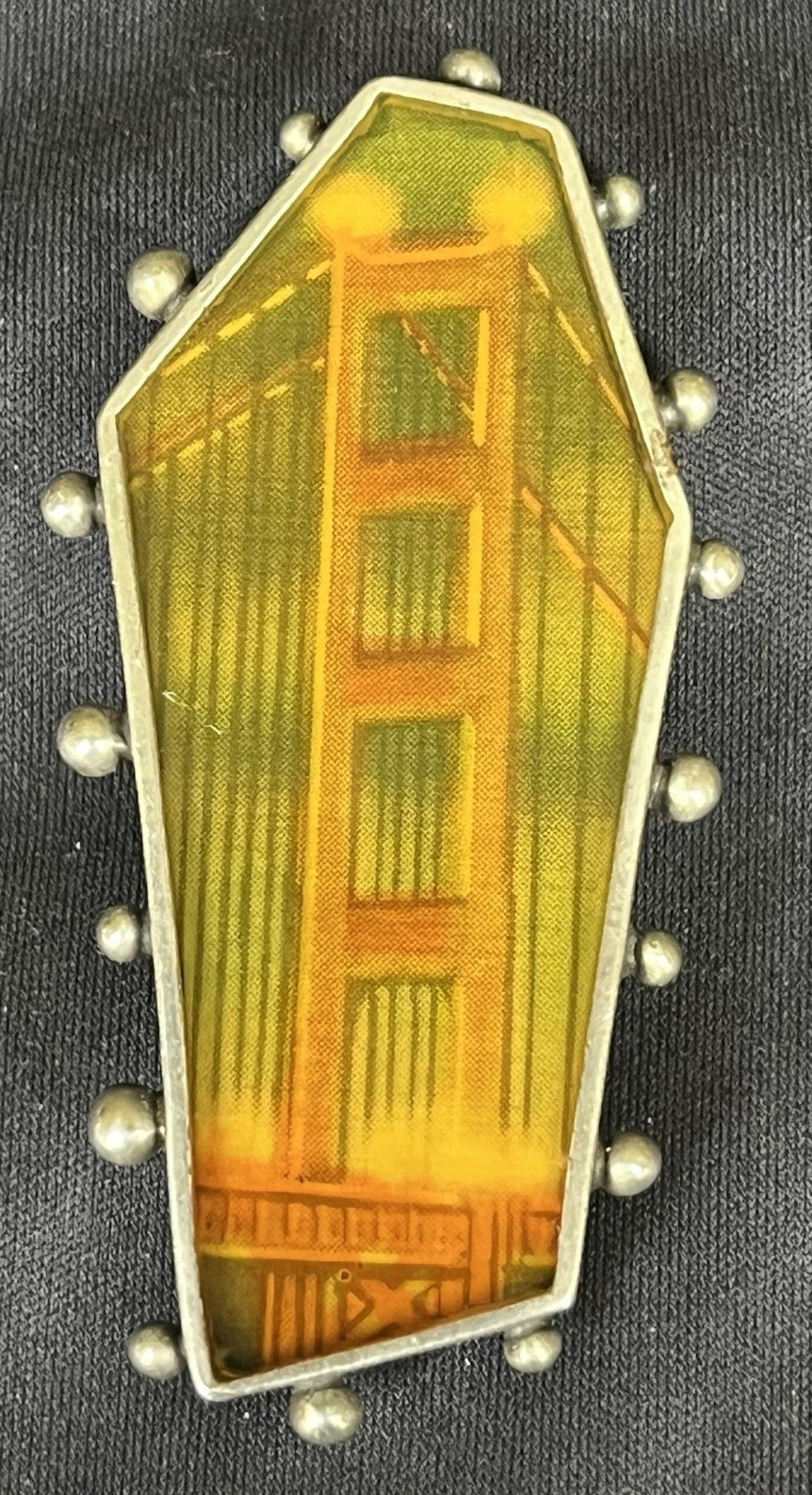 “Baby Jane” Signed Golden Gate Bridge at Night Sterling Silver Pendant, Pin
