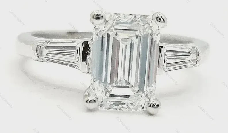 3 Ct Emerald F/VS1 Lab Grown Diamond Women Engagement Gift Ring 14K White Gold