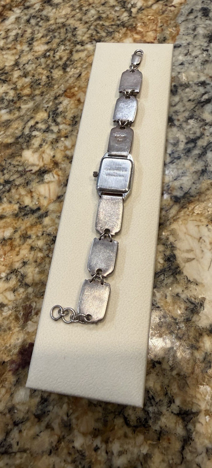Sajen Quartz Abalone Link Bracelet Watch 925 Silver Rectangle White Dial