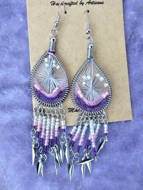 Tear Drop Dream Catcher Earrings with Seed Bead Dangles, New