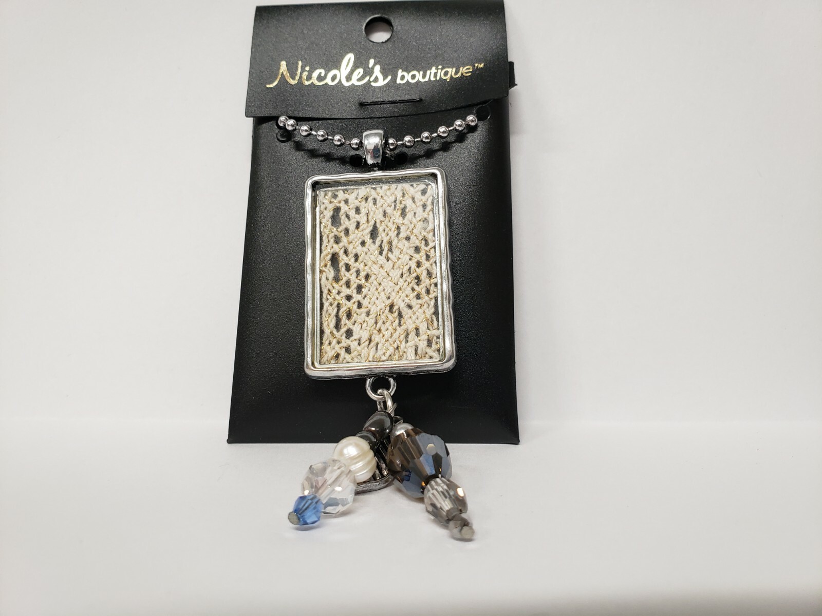 NICOLE’S BOUTIQUE lace fabric, window necklace, silver necklace, boho, NEW