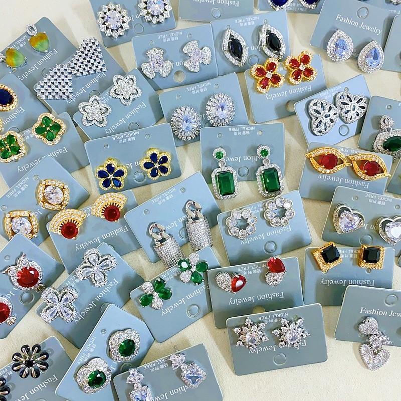 Bulk 20 Pairs Mixed Crystal CZ Stud Earrings Women Dainty Daily Wear Party Gift