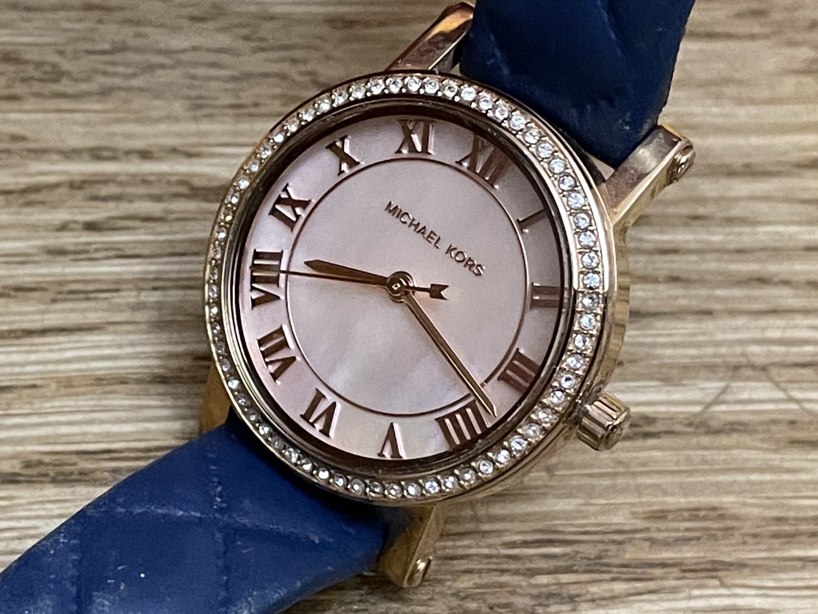 Michael Kors Petite Norie Women MK2696 Blue Lather Quartz Watch – Rose Gold