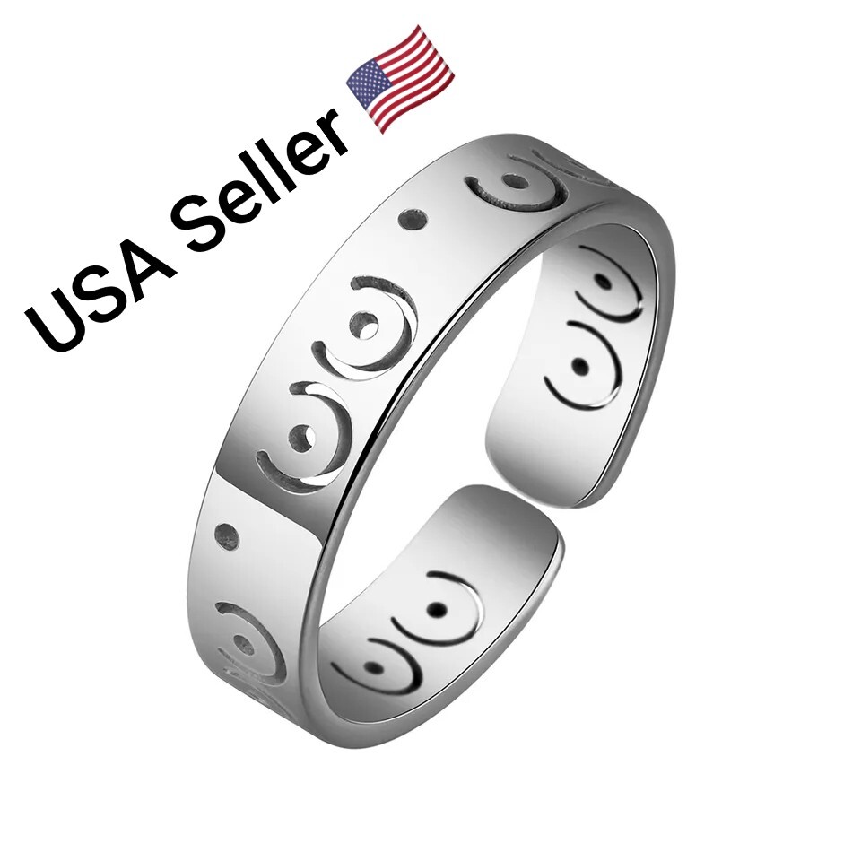 New Stainless Steel Adjustable Open Rings Silver Plated Round Shape Unisex Ring