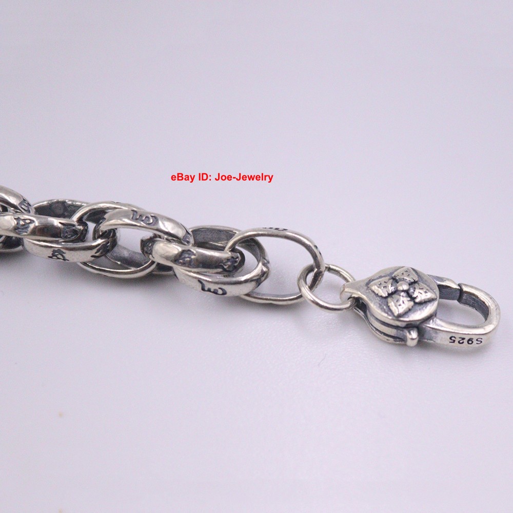 Real 925 Sterling Silver Bracelet 8.5mm Siz-word Oval Link Men’s Chain 8.26″ L