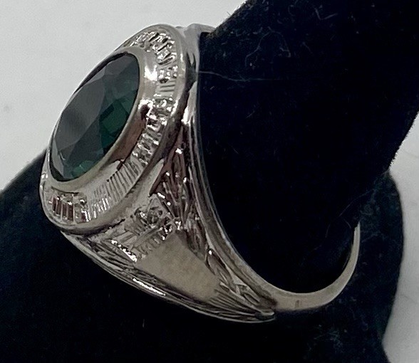 KINNEY STERLING SILVER SCHOOL RING Green Stone Size 7.5 SOUTH SIDE School – 6.6g