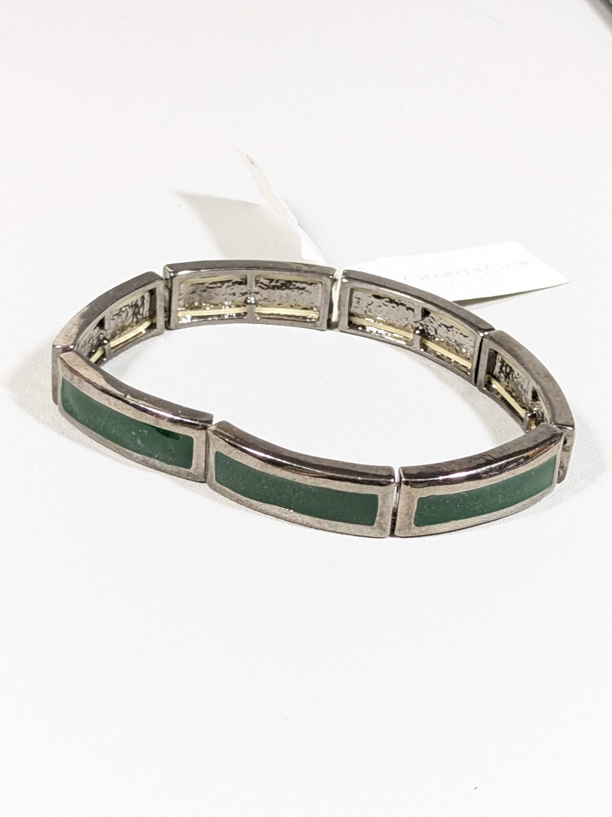 Charter Club Gray Green Rectangle Panel Stretch Bracelet 7.25 inches