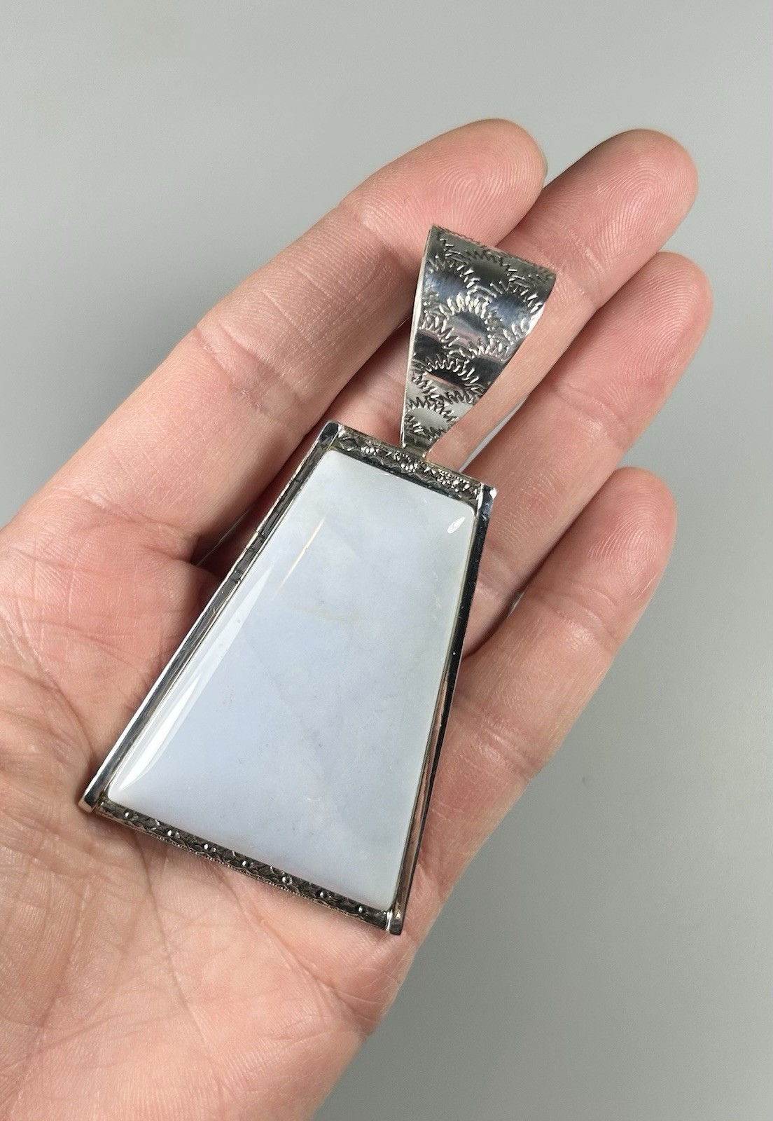 Jay King Mine Finds DTR 925 Sterling Silver Chalcedony Stamped Pendant 42 Grams