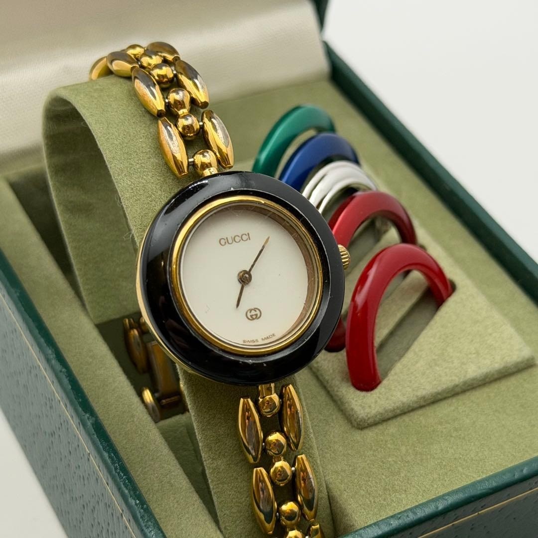 GUCCI 1100-L 11/12.2 Change Bezel Watch w/ Box 6 Bezels (Silver) – Working8