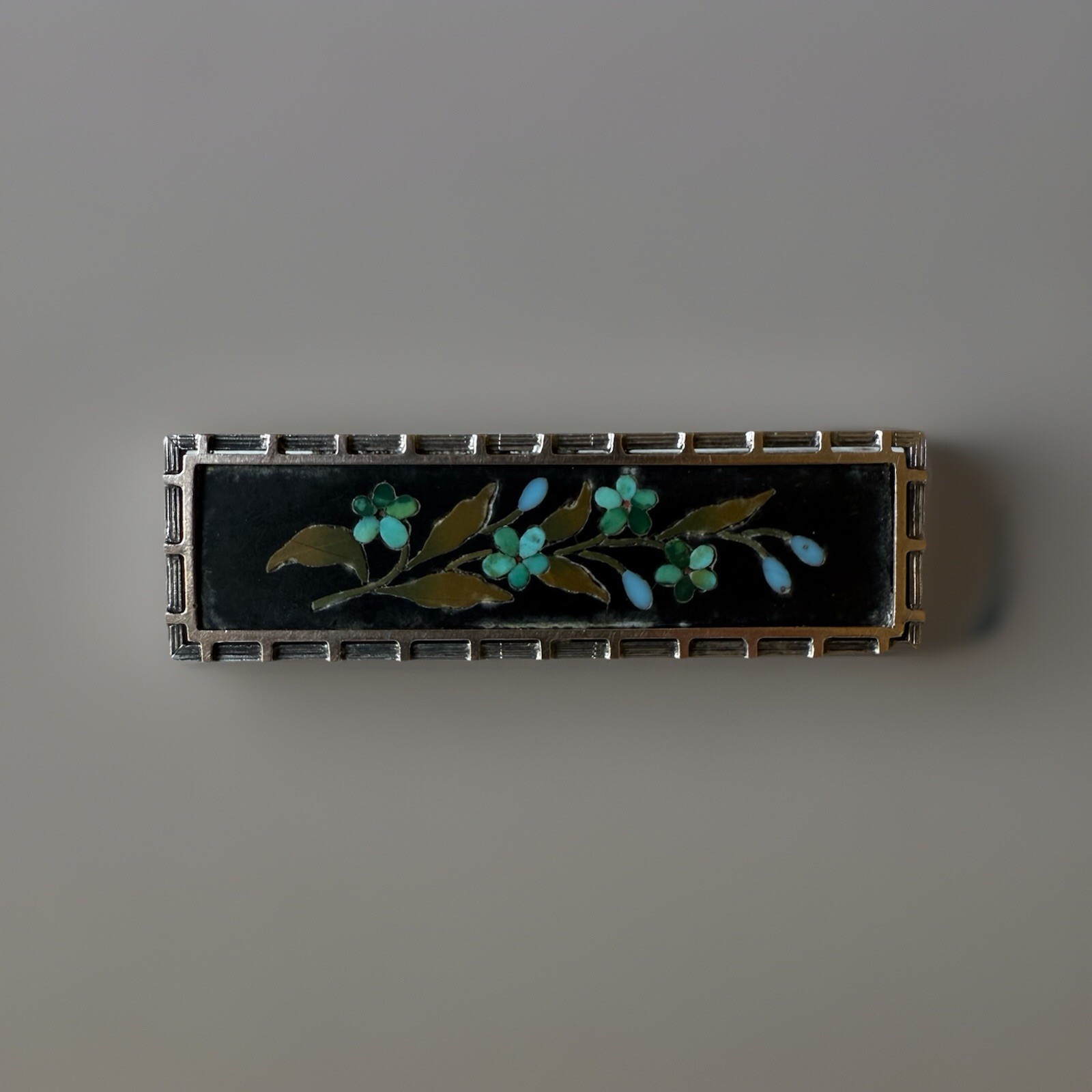Antique Victorian Pietra Dura Forget-Me-Not 9ct Gold & Silver Mounted Pin/Brooch