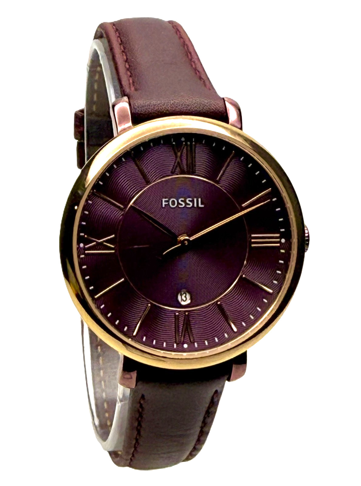 FOSSIL ES4099 JACQUELINE ROSE GOLD CORDOVAN BROWN LEATHER STRAP LADIES WATCH