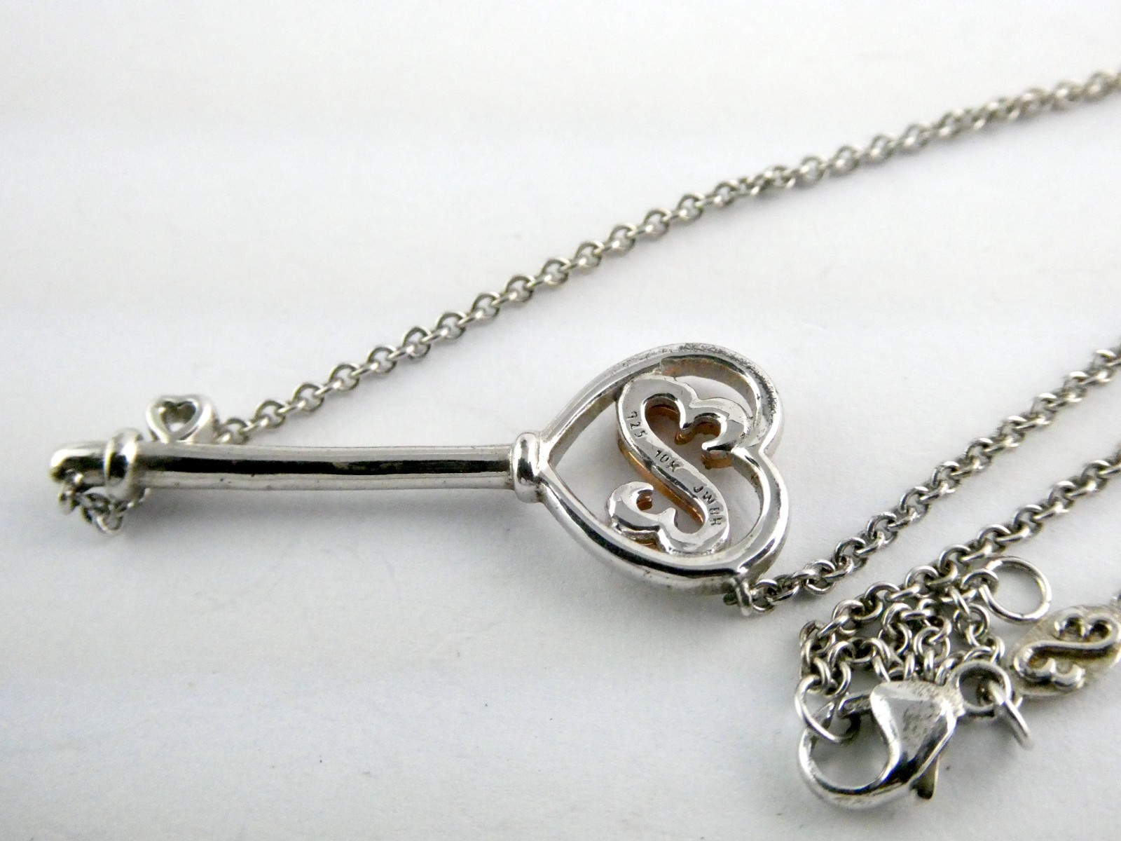 Jane Seymour Open Heart Sterling Silver 10k Natural Diamond Key Pendant Necklace