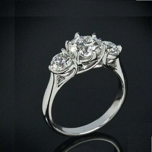 3Ct Lab Created Diamond 3-Stone Engagement Ring 14K White Gold Silver Plated