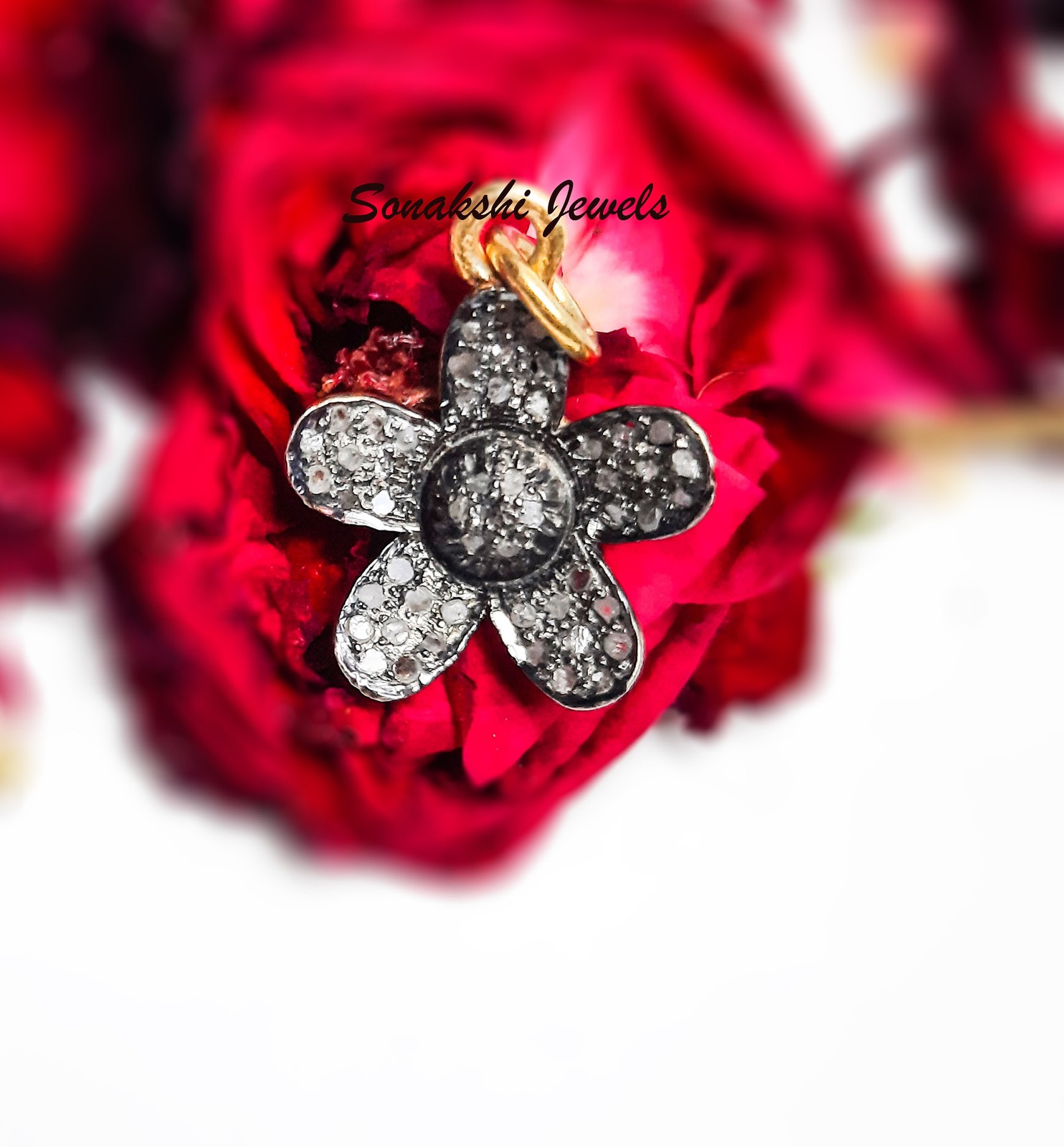 Handmade Rose Cut Diamond Pendant Necklace: 925 Sterling Silver Pendant