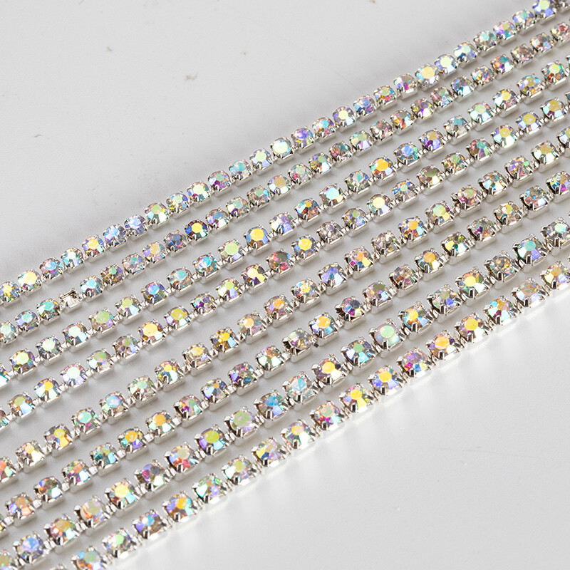 1Yard Glitter Flatback Sew On Rhinestones Chain Glass Crystals With Alloy Claw