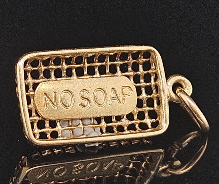 14K Gold Sloan NO SOAP DISH Charm Pendant Shower Bathroom 3D Vintage