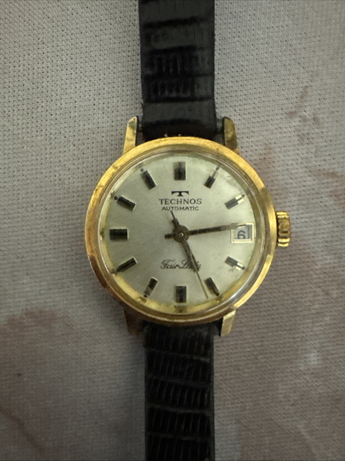Vintage 1960s Technos Fair Lady Automatic Swiss Watch 19mm Date Window Running