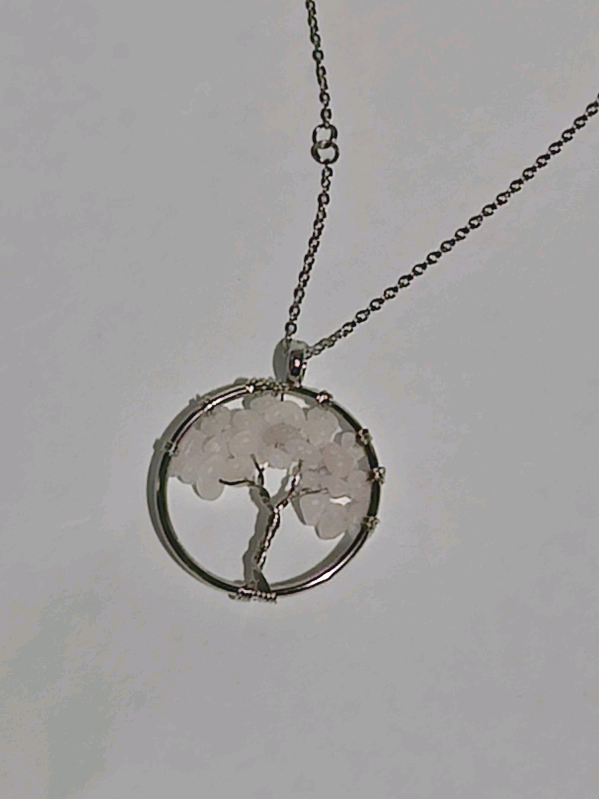 Rose Quartz Tree of Life Pendant Necklace Wire Wrapped Crystal Jewelry