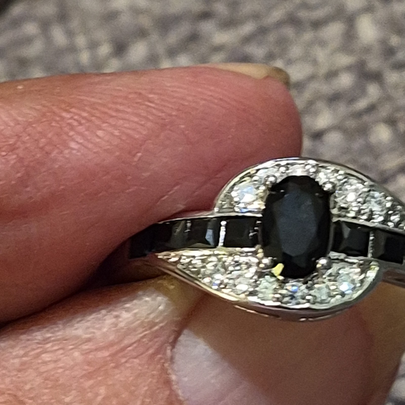 925 Stamped Silver Oval Black Rhinestone Cocktail Ring Size 7,8,9,&10 Avail.