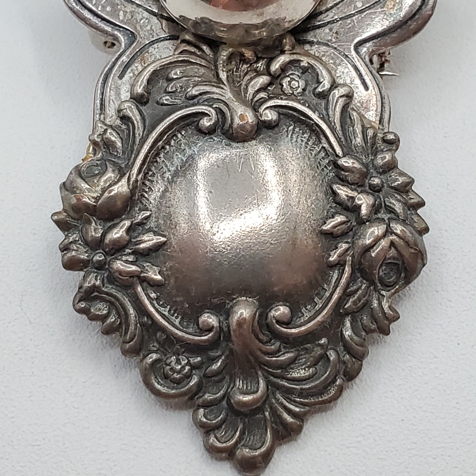 VTG Angel Brooch and Pendant Combo 2.5in Hammered Silver Tone Scroll Steampunk