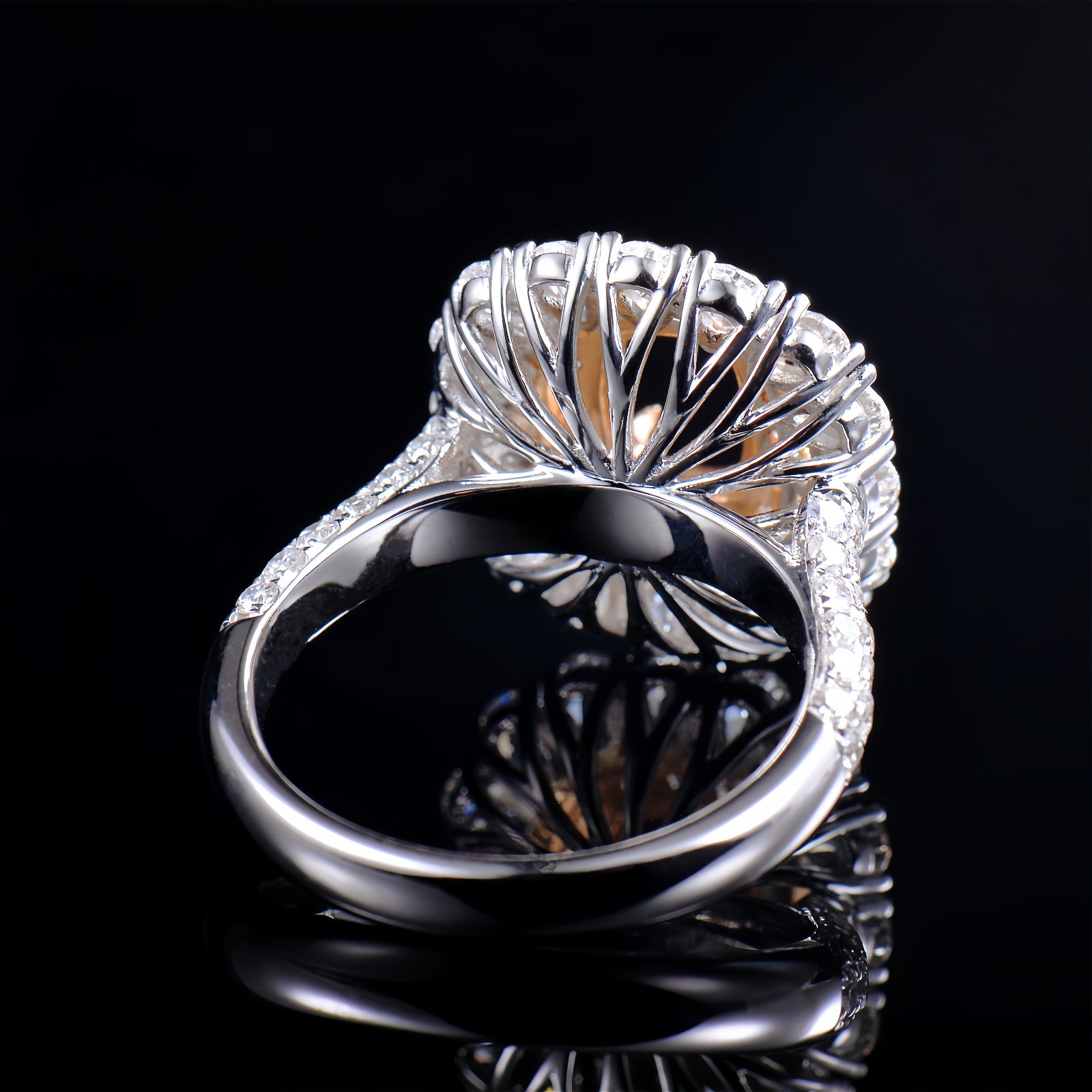 Custom Natural Diamond Semi Mount Women Ring Solid 14K 2-Tone Gold Cushion 7×5mm