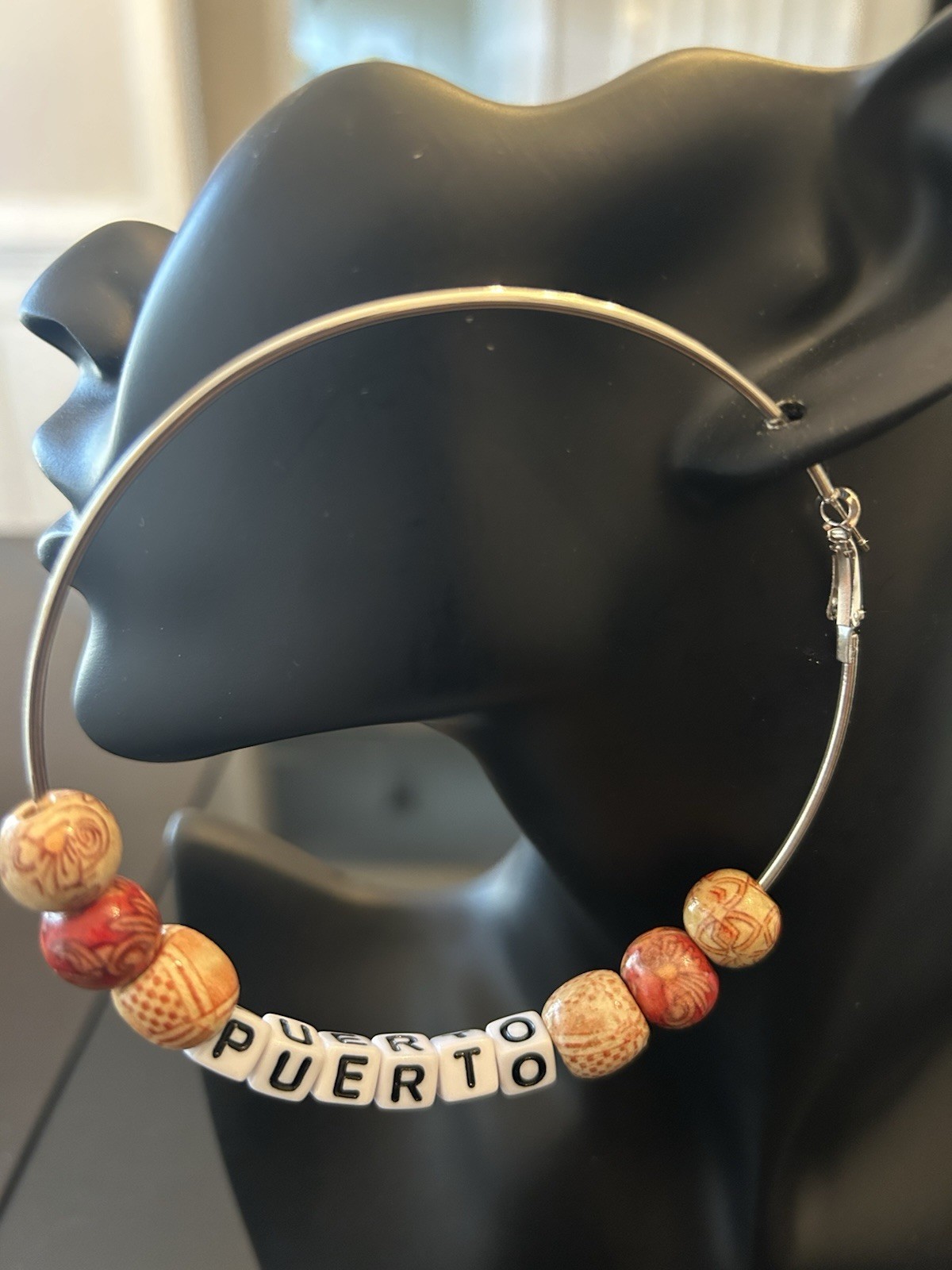 Personalized Beaded Hoop Earrings Handmade Ethnic Metal Wood Plastic