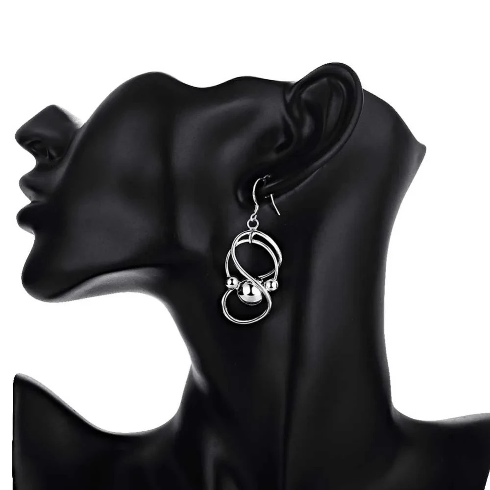 925 Sterling Silver Hanging Bead Ball Dangle Earrings Long Women Jewellery Gift