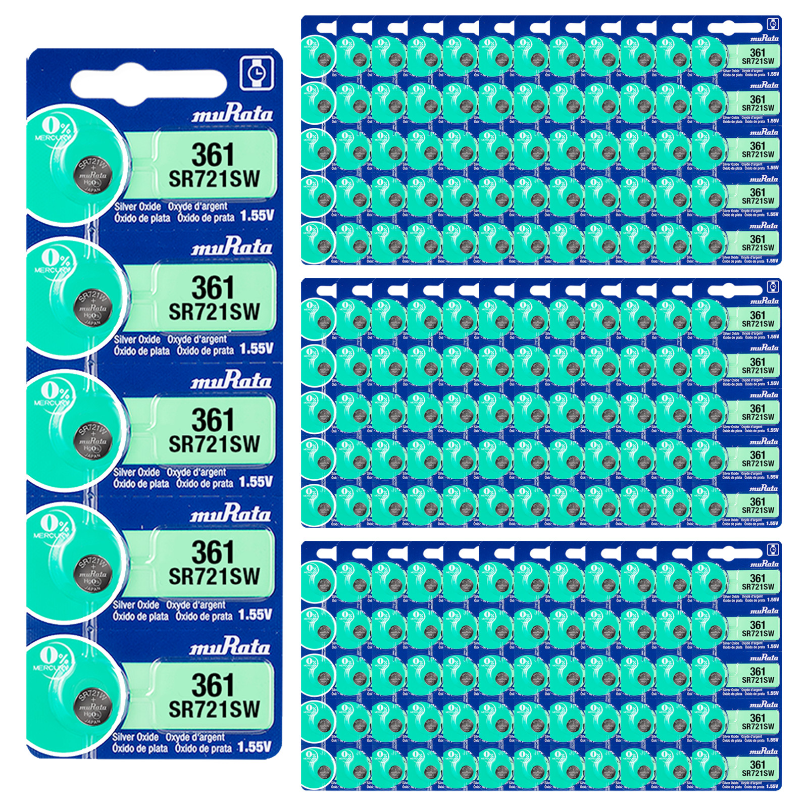 Murata 361 (SR721SW) Silver Oxide Watch Battery (500 Count) – Replaces Sony 361