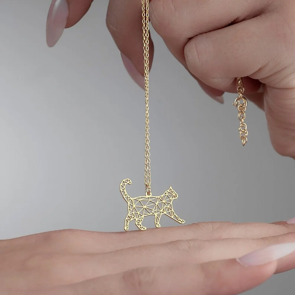 Cute Hollow Cat Necklace for Women Men Stainless Steel Silver Color Animal Pet C