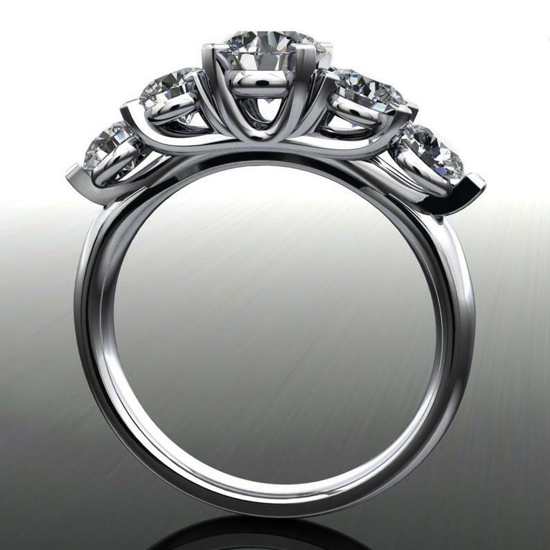 5 Stone Anniversary Wedding Ring Band 2ct Simulated Diamond White Gold Plated