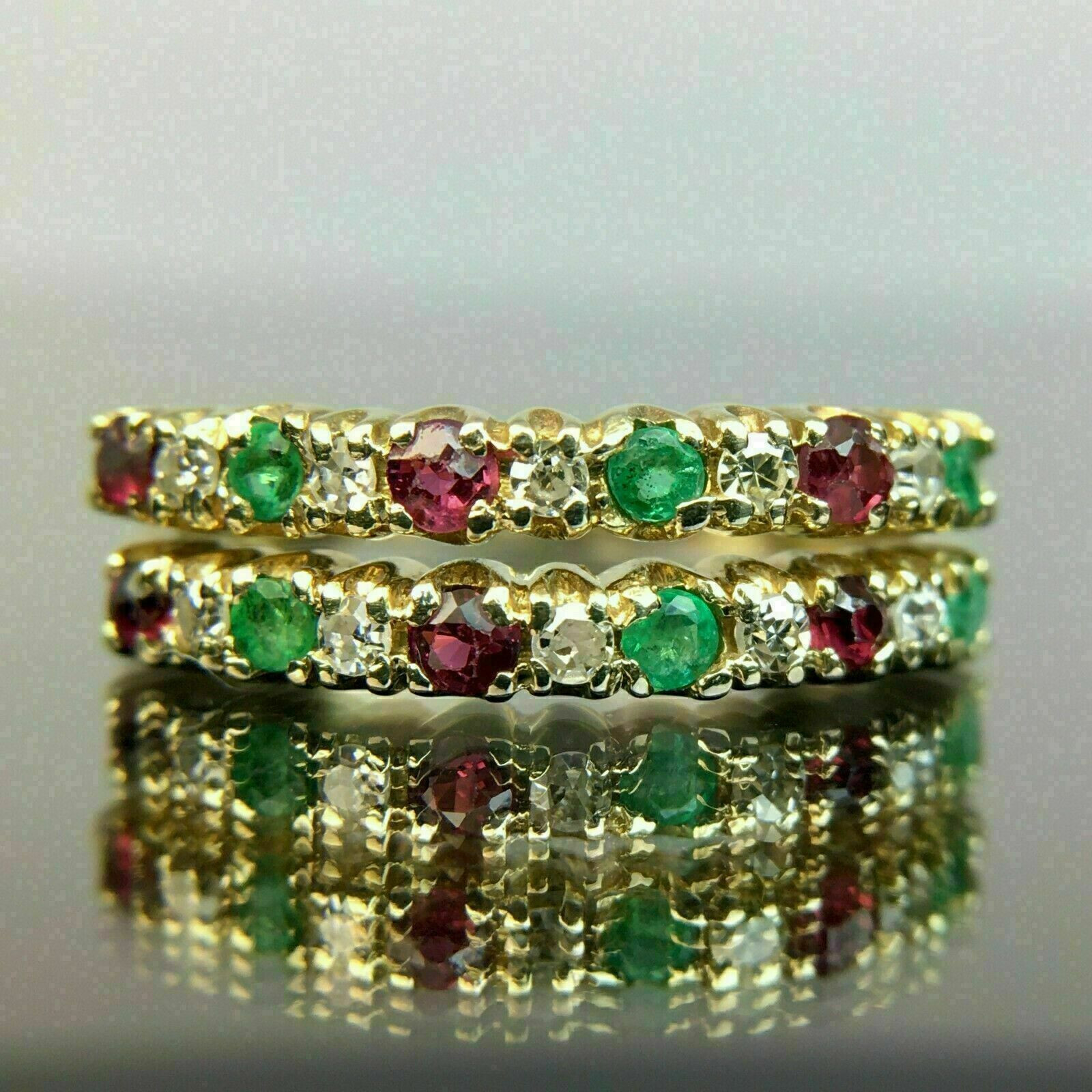 Half Eternity Red & Green Diamond Wedding Band Ring Yellow Gold Plated simulated