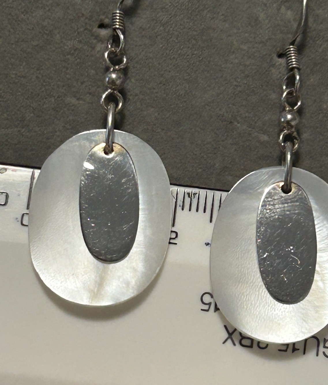 Vtg Sterling Silver & Mother Of Pearl Disc 5cm Drop Earrings (4.77g)