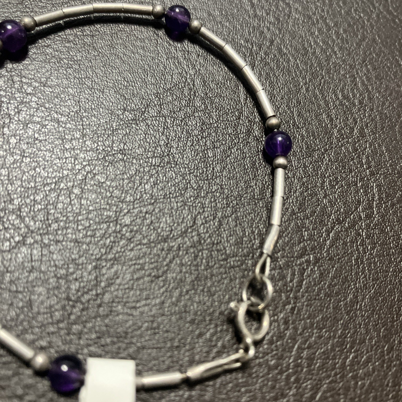 925 Sterling Silver Bracelet 2.4 Grams With Purple Beads 6.5 Inches Pre Owned