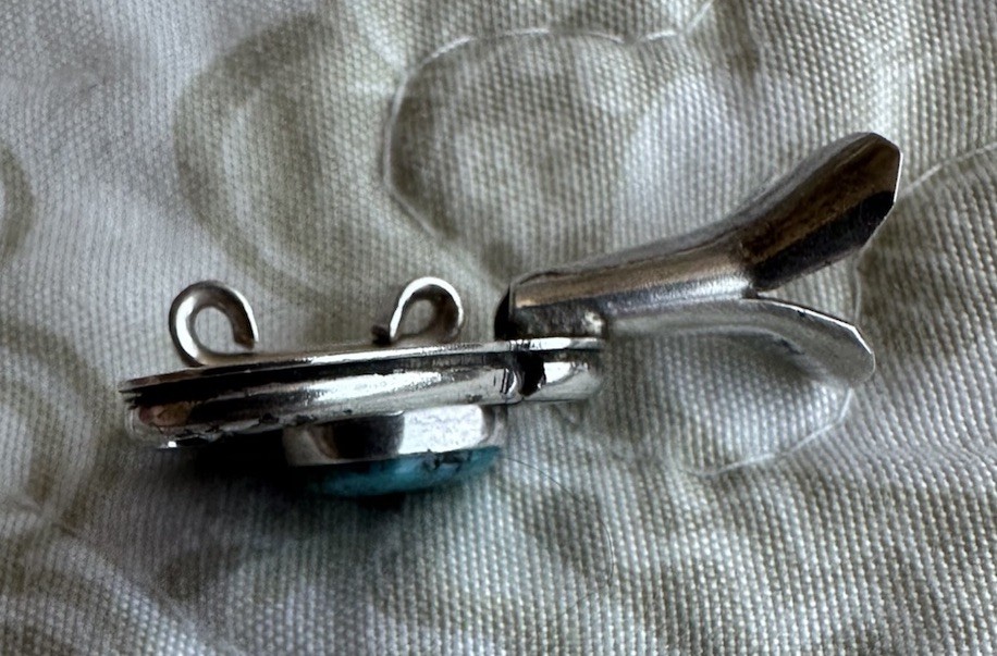One (1) Vintage Sterling Silver Squash Blossom Piece with Turquoise Stone- EUC