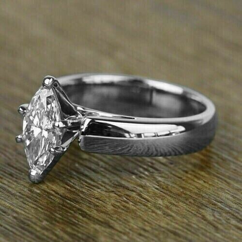 RARE 4 Ct Certified Marquise Shape Natural White Diamond Ring White Gold Finish