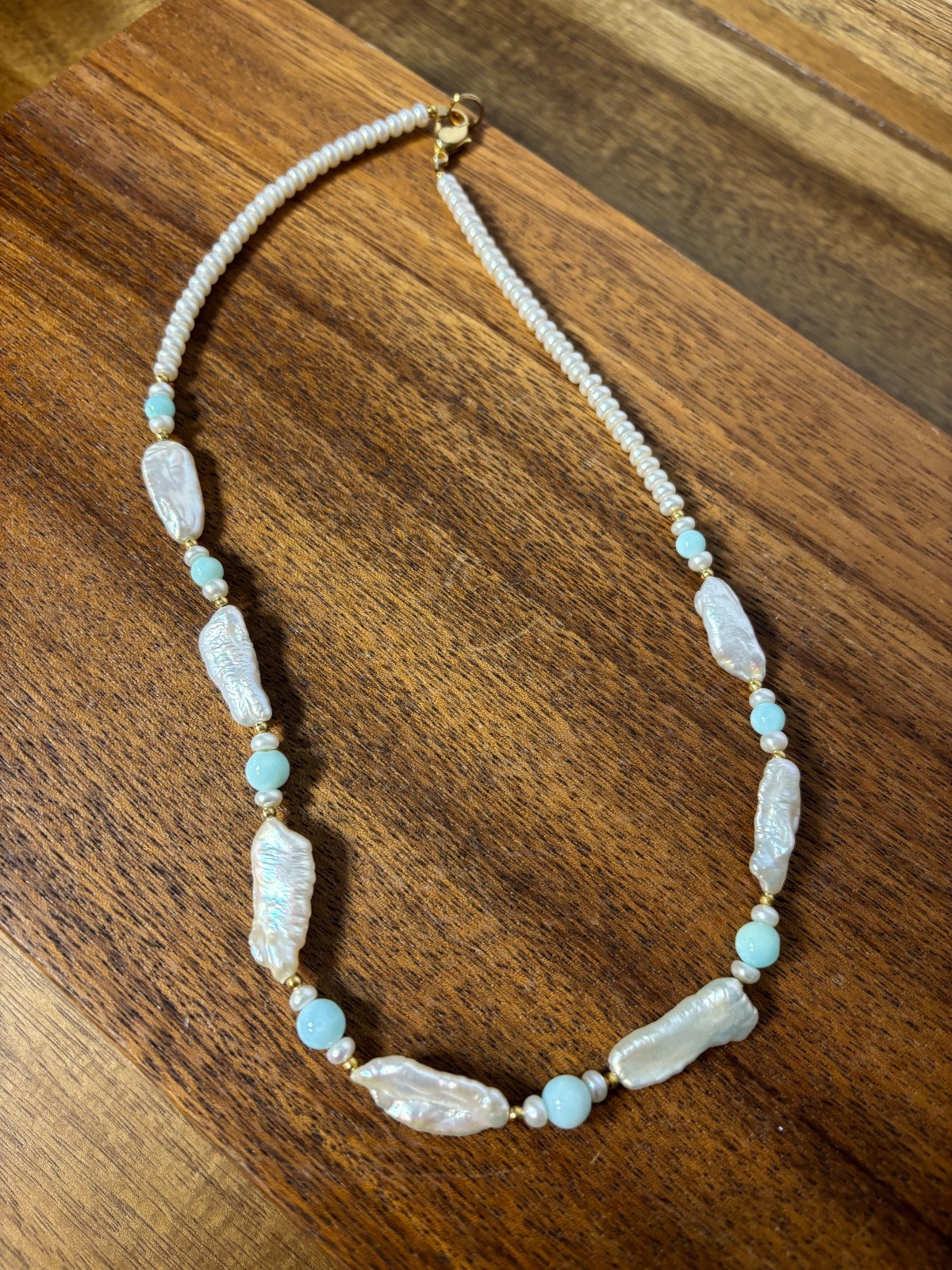 Lee Sands Baroque Pearl Round Pearl Light Blue Bead 19″L Necklace