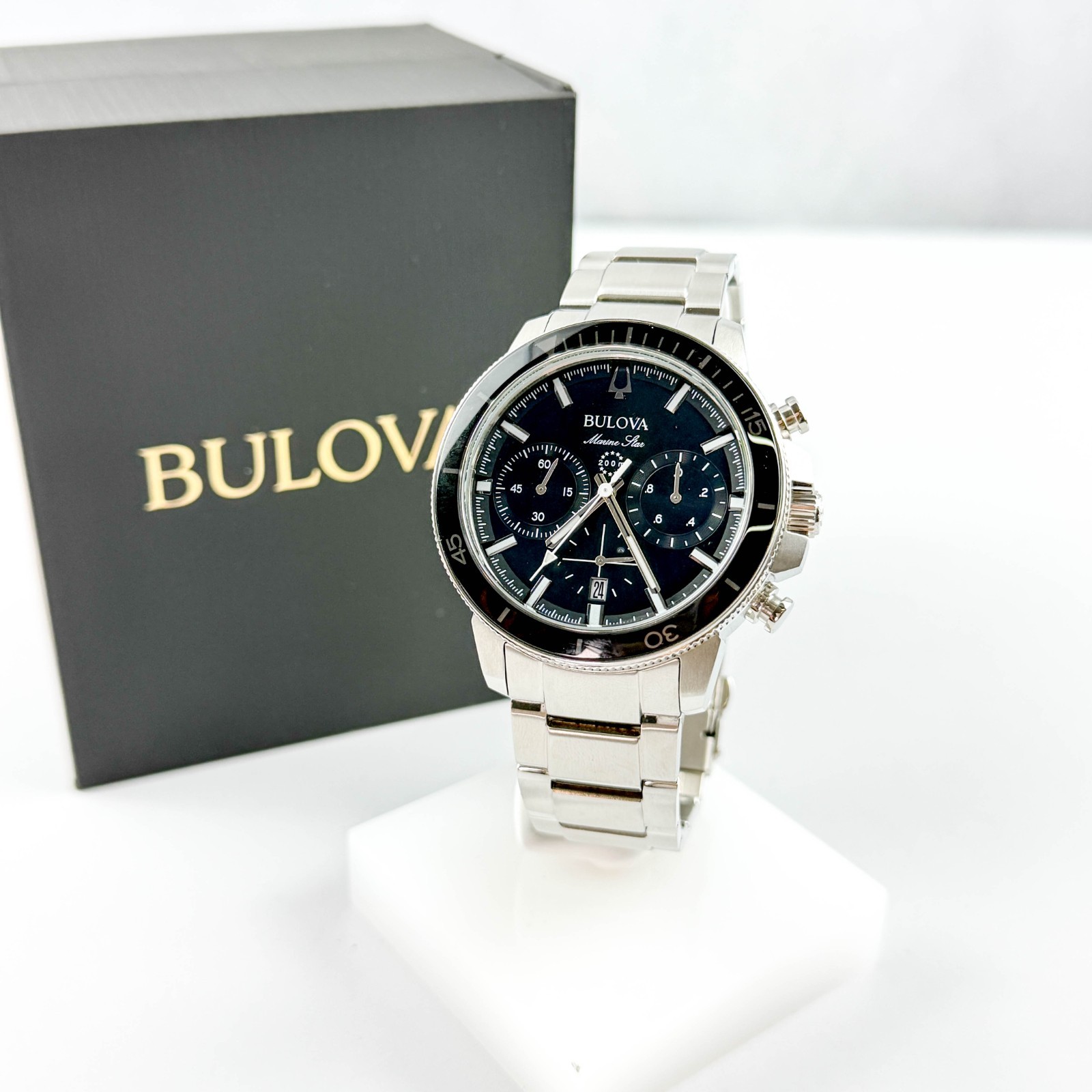 Bulova Marine Star C 96B272 Black Dial Chrono Silicone Strap Men’s Quartz Watch