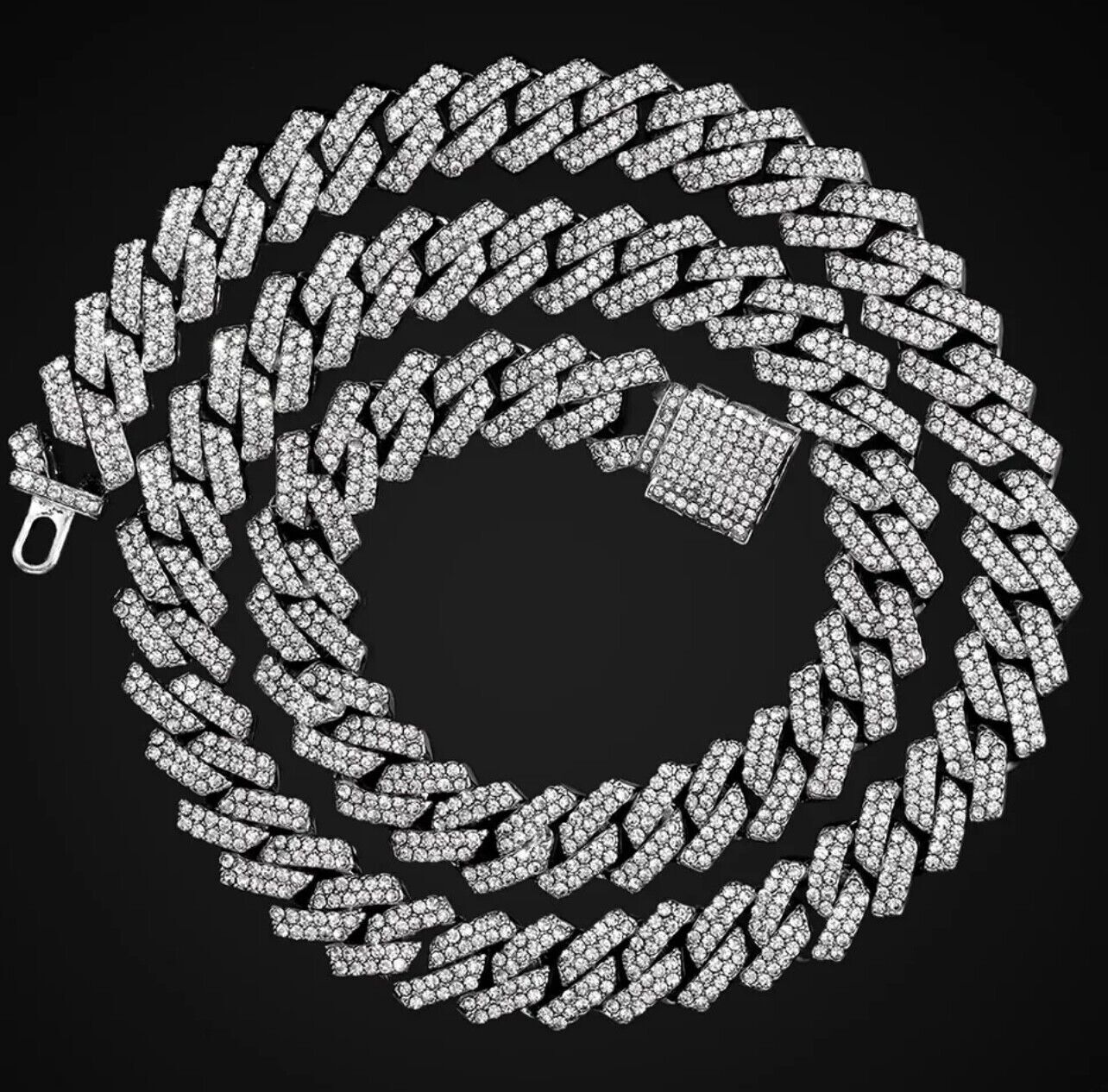 Men’s 15MM White Gold Plated Iced CZ Out Solid Miami Cuban Link Bracelet Chain