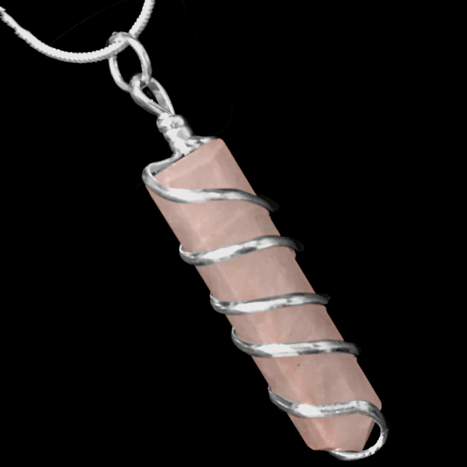 ROSE QUARTZ Chakra Crystal Point Silver Wire Wrap Pendant Necklace HANDMADE Heal