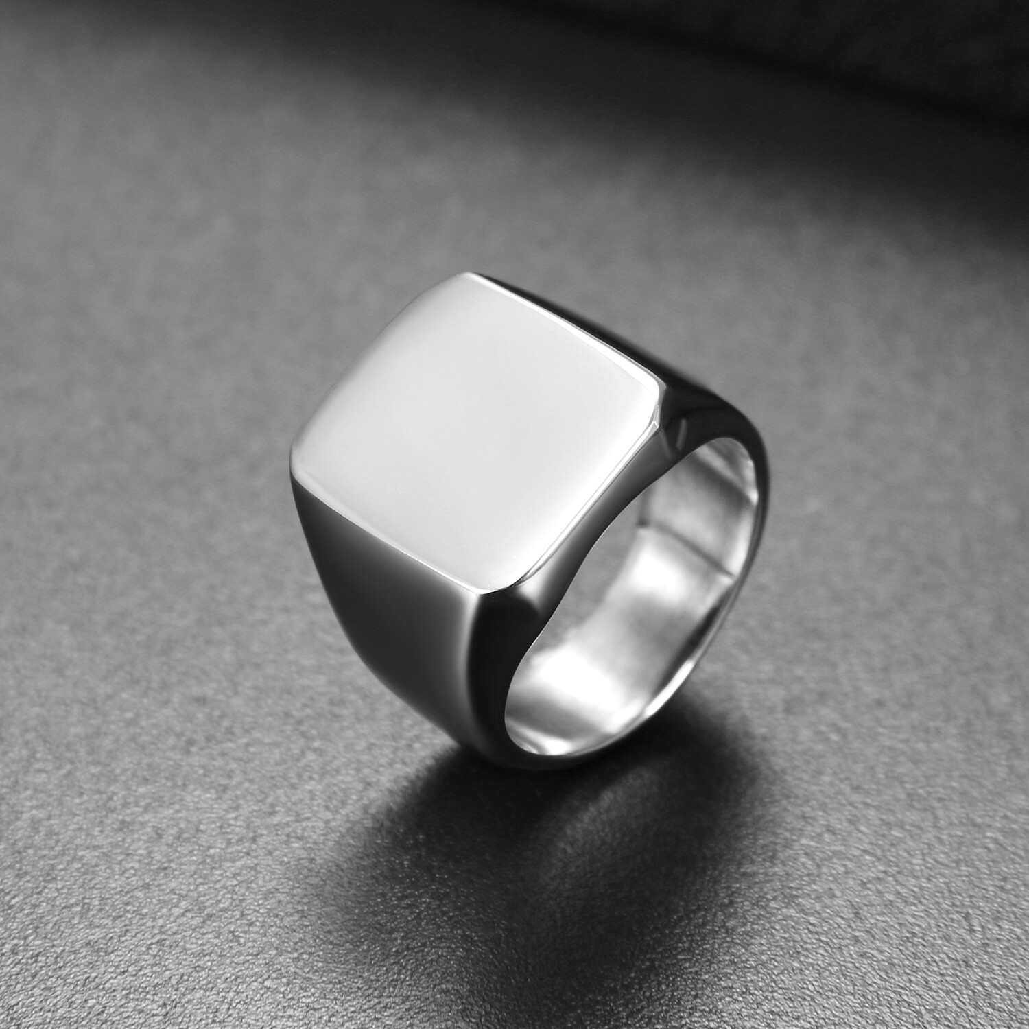 Polished Silver Stainless Steel Band Biker Men’s Signet Ring Size 8,9,10,11,12